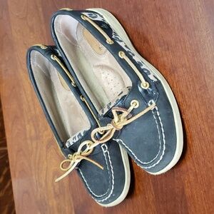 Sperry Top-Sider Black with Leopard print Size:7M